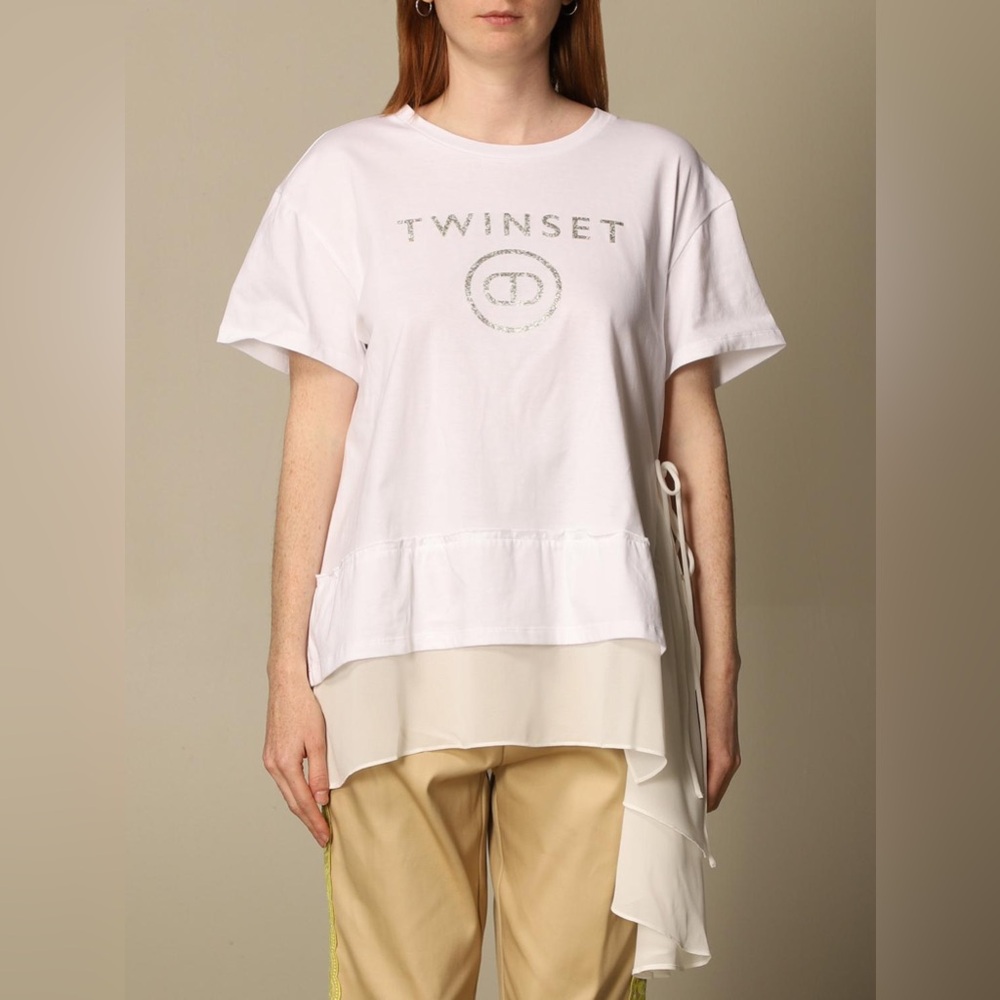 TWIN-SET Maxi Flared T-shirt with Ruffle Insertnero Size IT XS NWT